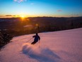 A glorious sunset over perfect cruiser runs at Sugarbush Resort. They take their slope grooming seriously.
