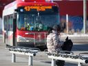 Bus loop passengers at the Chinook CTrain station taken on Sunday, January 16, 2022.