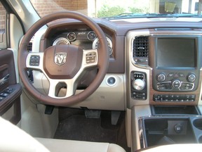 The creature comforts found in the Laramie would rival most luxury sedans. There's premium leather front bench seats with power lumbar adjustment with heat and ventilation, a heated and leather-wrapped steering wheel, dual-zone climate control, power-adjustable pedals, nine-speaker audio system, and 8.4-inch touchscreen display.