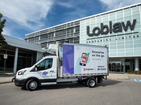 Meet Loblaw's driverless trucks, now making e-commerce deliveries around the Toronto area - financial news uk - Finance - Public News Time One of the driverless trucks at Loblaw's headquarters in Brampton.