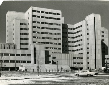 University Hospital, 451 bed research and teaching hospital. It will cost $38.25M to build and furnish the hospital scheduled for completion early August, due to take it's first patient in October, 1972. (London Free Press files)
