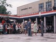 Queen Elizabeth and Prince Philip speak with Mayor Jane Bigelow (wearing the chain of office) and others in Reg Cooper Square between city hall and Centennial Hall on June 28, 1973. (Photo courtesy of The London Free Press collection of photographic negatives, Western University)