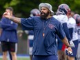 Montreal Alouettes special-teams coordinator Byron Archambault gives instructions during training camp practice in Trois-Rivières on May 26, 2022.