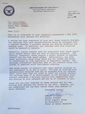 FIRST READING: The newest Liberal scandal just dropped (and it's a doozy) - alberta news headlines This charming letter has been making the rounds of the internet lately. In 1978, an 11-year-old boy from North Bay, Ont. submitted his missile designs (drawn with felt marker) to the U.S. Department of Defence. They sent him this reply. After briefly praising the boy’s ingenuity, a U.S. Navy spokesman did not hold back in noting that the designs were woefully impractical and poorly designed.