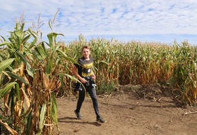 William Olivier, 13, races his brother through the corn maze at the Fall Day at the Farm event just east of Owen Sound Saturday. Hosted by the Parkin family and presented by Owen Sound Harvest for Hunger, the event supports Canadian Foodgrains, which helps feed the less fortunate in the world through emergency food assistance, helping train others to grow their own food and engaging Canadians and government. Greg Cowan/The Sun Times