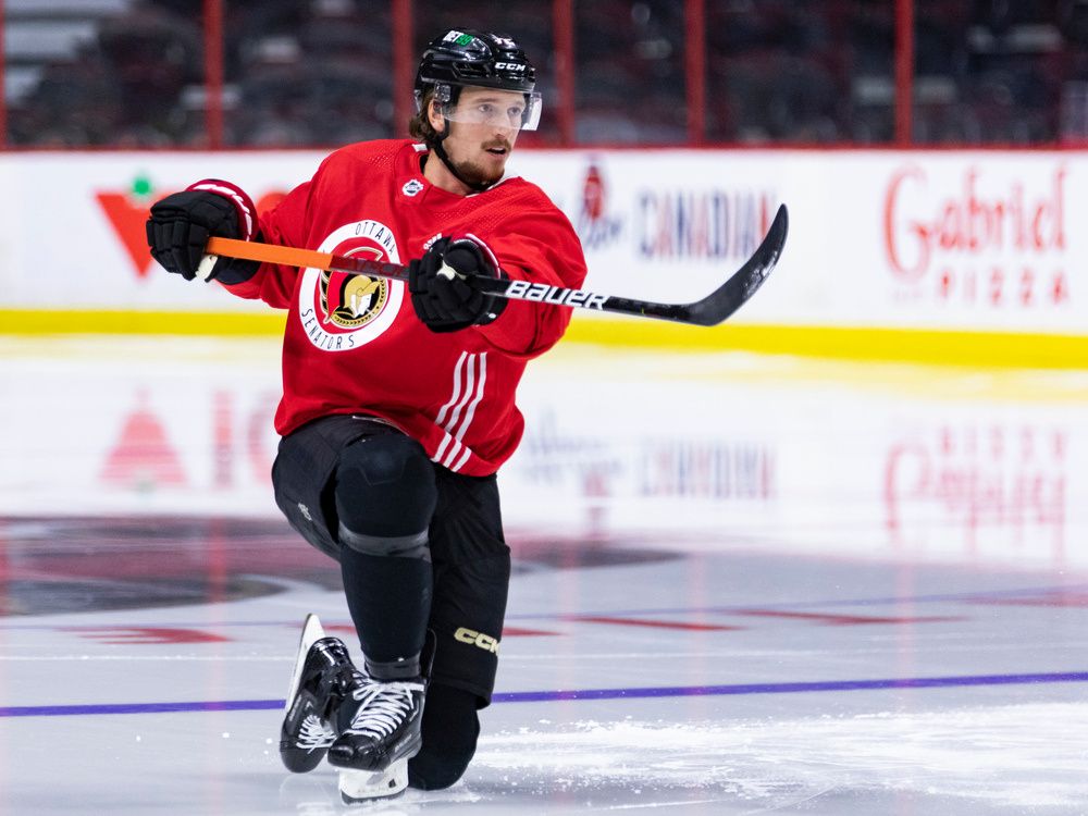 SNAPSHOTS Senators Coach D J Smith Has Long Chat With Thomas Chabot