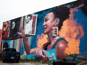 The “Music in Me (Detroit)” mural by artist Richard Wilson is displayed on a wall near the Eastern Market in Detroit. (FELICIA BYRON PHOTO)
