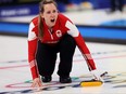 Rachel Homan of Team Canada competes against Team Australia during the Curling Mixed Doubles Round Robin on Day 2 of the Beijing 2022 Winter Olympics at National Aquatics Centre on February 06, 2022 in Beijing, China.