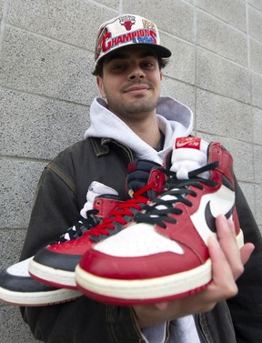 Tye Engmann holds some of the first sneakers approved by the NBA's legendary Michael Jordan. “Personally, my favorite thing is to look for shoes,” says Emman.