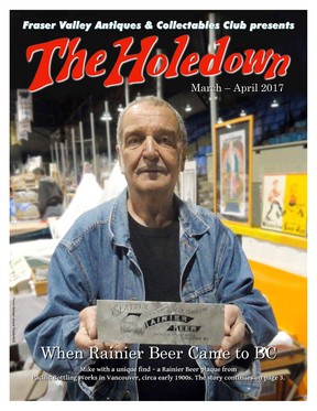 Mike Wagner on the cover of the Fraser Valley Antiques and Collectibles Club newsletter The Holedown in 2017. Filmed at the club's annual three-day antique fair at Queens Park Arena in New Westminster. Courtesy Jason Vanderhill / FVACC