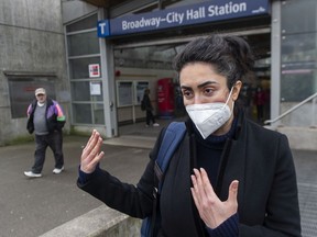 Commuter Rose Bactashi outside Broadway City Hall Station on Friday.