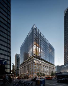 Handout rendering of the proposed Bay building at Granville and Georgia.