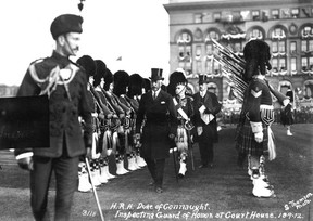 Duke of Connaught, 18.9.12 inspecting honor guards at the courthouse. Stuart Thomson / Vancouver Archives AM1535-: CVA 99-310