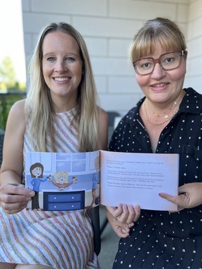Children's book authors Anne-Marie Depape (left) and Christine Quaglia showcase their book Charlotte's Shadow.