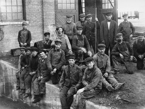 Miners at the Galt coal mine in Lethbridge, circa 1907-1913. Courtesy Glenbow Archives