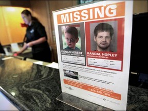 Sept. 9, 2011 - A missing persons sign, for Kienan Hebert and Randall Hopley, at a hotel in Fernie, B.C.