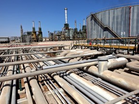 A Libyan oil refinery sits idle after fighting across the country.