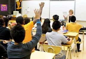 St. Monica School teacher Wanda Lloyd teaches a grade nine class