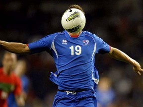 Iceland’s midfielder Rurik Gislason controls the ball during the UEFA Euro 2012 Group H qualifying football match between Portugal vs Iceland at the Dragao Stadium in Porto, Portugal Friday, October 7, 2011. Portugal won the match 5-3. Photo: Miguel Riopa, AFP/Getty Images