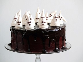 A chocolate cake with meringue ghosts from The Pastry Affair. Photo courtesy The Pastry Affair.
