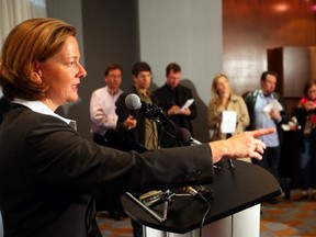 Alberta Premier Designate Alison Redford addresses journalists in a news conference after winning the Alberta Progressive Conservative leadership race.