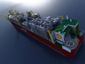 An artist's drawing of Royal Dutch Shell's proposed Prelude Floating Liquefied Natural Gas project in Australia, the world's first floating LNG facility, which would target Asian markets. Courtesy, Royal Dutch Shell