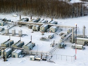 A natural gas processing plant is seen in the snow of the Horn River shale basin near Fort Nelson, B.C.