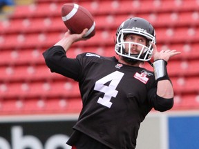 Drew Tate works out with the Stamps during a practice at McMahon Stadium. Photo, Leah Hennel, Calgary Herald