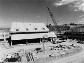 Saddledome, under construction in 1982.