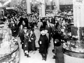 In 1929, the Hudson's Bay Company was a busy place with men and women buying Christmas presents for the loved ones on their list.