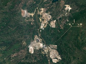 NASA satellite image captured May 15, 2011 of mine development in Alberta's Athabasca oilsands.