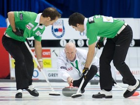 Glenn Howard delivers a rock during last year's Grand Slam BDO Canadian Open in Oshawa, Ont. Photo, courtesy  Anil Mungal / Capital One
