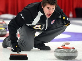 Calgary's Brock Virtue rolled to an 8-1 win over Rob Schlender of Edmonton in the opening day of the Boston Pizza Cup Alberta men's curling championship on Wednesday in Camrose