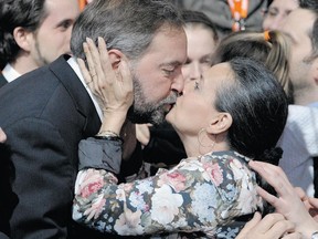 New federal NDP Leader Thomas Mulcair, seen with his wife Saturday, has made a deliberate attempt to reach out to younger voters.