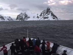 The bow of the M/V Sea Spirit approaching Lemaire Channel.