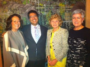 Pictured, from left, at a reception held last evening at the home of Ann McCaig are, host Ann McCaig, Mayor Naheed Nenshi, National ARts Centre chair Julia Foster and National Arts Centre Foundation chair Jayne Watson.