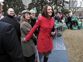 Wildrose party leader Danielle Smith in front of the old Federal Building in Edmonton on Wednesday. Edmonton Journal.