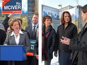 Alison Redford and Danielle Smith on the campaign trail.