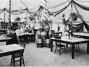 Beer garden run by Calgary Brewing and Malting on the grounds at the Calgary Stampede from 1927 – 1929. Photograph from Glenbow Museum Archives, available through www.glenbow.org.