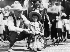 Guy Weadick, Stampede showman with 2-yr old Lionel Wood at Calgary Exhibition and Stampede in 1926. Photo courtesy Glenbow Archives # NA-2365-4