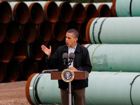 U.S. President Barack Obama speaks at the southern site of the Keystone XL pipeline on March 22, 2012 in Cushing, Oklahoma.