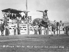 Pete Knight riding "Silver King" at the Calgary Stampede in 1935. Photo: Courtesy, Glenbow Archives -- NA-3164-67