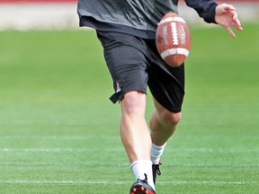 Stamps rookie punter Scott Crough worked out at McMahon Stadium earlier this week in preparation for rookie camp. Photo, Colleen DeNeve, Calgary Herald