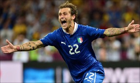 Italian midfielder Alessandro Diamanti celebrates after scoring during the penalty shoot out of the Euro 2012 football championships quarter-final match England vs Italy on June 24, 2012 at the Olympic Stadium in Kiev. Italy won 4 to 2.    GIUSEPPE CACACE/AFP/GettyImages