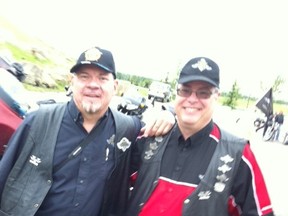 Motorcycle Ride for Dad Calgary chapter founder Rick Brown (left) and co-chair Ron Parkinson are pictured at Saturday morning's kick-off of the ride. More than 495 riders took part in the event to raise money for prostate cancer research, education and treatment.