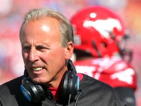 Stamps coach John Hufnagel wants his team to do some work on Thursday with no prying eyes from the fans and media. Photo, Colleen De Neve, Calgary Herald
