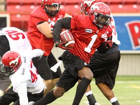LaMarcus Coker's status for Sunday's season opener against the Montreal Alouettes is up in the air due to the ratio. Photo, Stuart Gradon, Calgary Herald