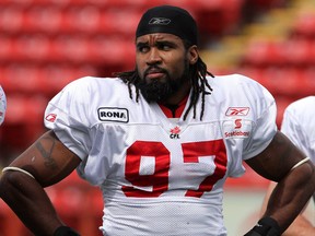 New Stampeder Kenny Pettway takes part in his first practice with the team on Monday at McMahon Stadium. Photo, Ted Rhodes, Calgary Herald