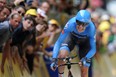 Canada's Ryder Hesjedal competes in the 6,4 km individual time-trial and prologue of the 2012 Tour de France cycling race running around Liege on June 30, 2012. The 99th Tour de France. PASCAL PAVANI/AFP/GettyImages.