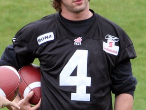 Stamps quarterback Drew Tate underwent surgery on Tuesday morning to repair his dislocated left shoulder. Photo, Lorraine Hjalte, Calgary Herald